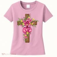 Breast Cancer Fight Boxing Gloves Cross Christian Women's T-Shirt thumb 0