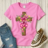 Breast Cancer Fight Boxing Gloves Cross Christian Women's T-Shirt thumb 3