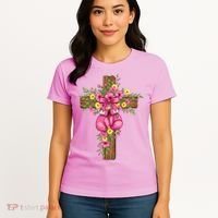 Breast Cancer Fight Boxing Gloves Cross Christian Women's T-Shirt thumb 4