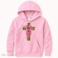 Breast Cancer Fight Boxing Gloves Cross Christian Kids Hoodie thumb 0