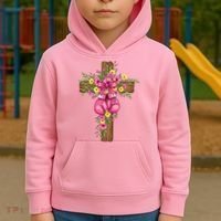 Breast Cancer Fight Boxing Gloves Cross Christian Kids Hoodie thumb 2