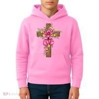 Breast Cancer Fight Boxing Gloves Cross Christian Kids Hoodie thumb 4