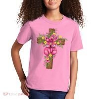 Breast Cancer Fight Boxing Gloves Cross Christian Kids T-Shirt thumb 2