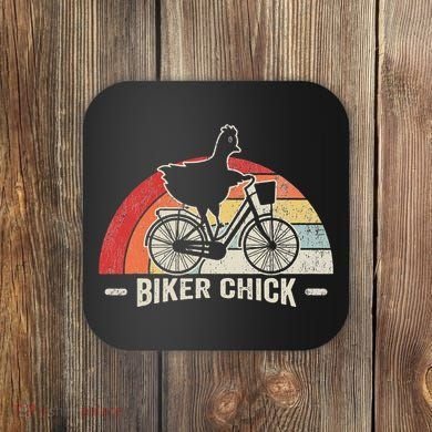 Biker Chick Funny Chicken Bicycle Art Coaster