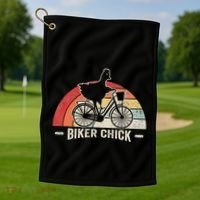Biker Chick Funny Chicken Bicycle Art Golf Towel thumb 1