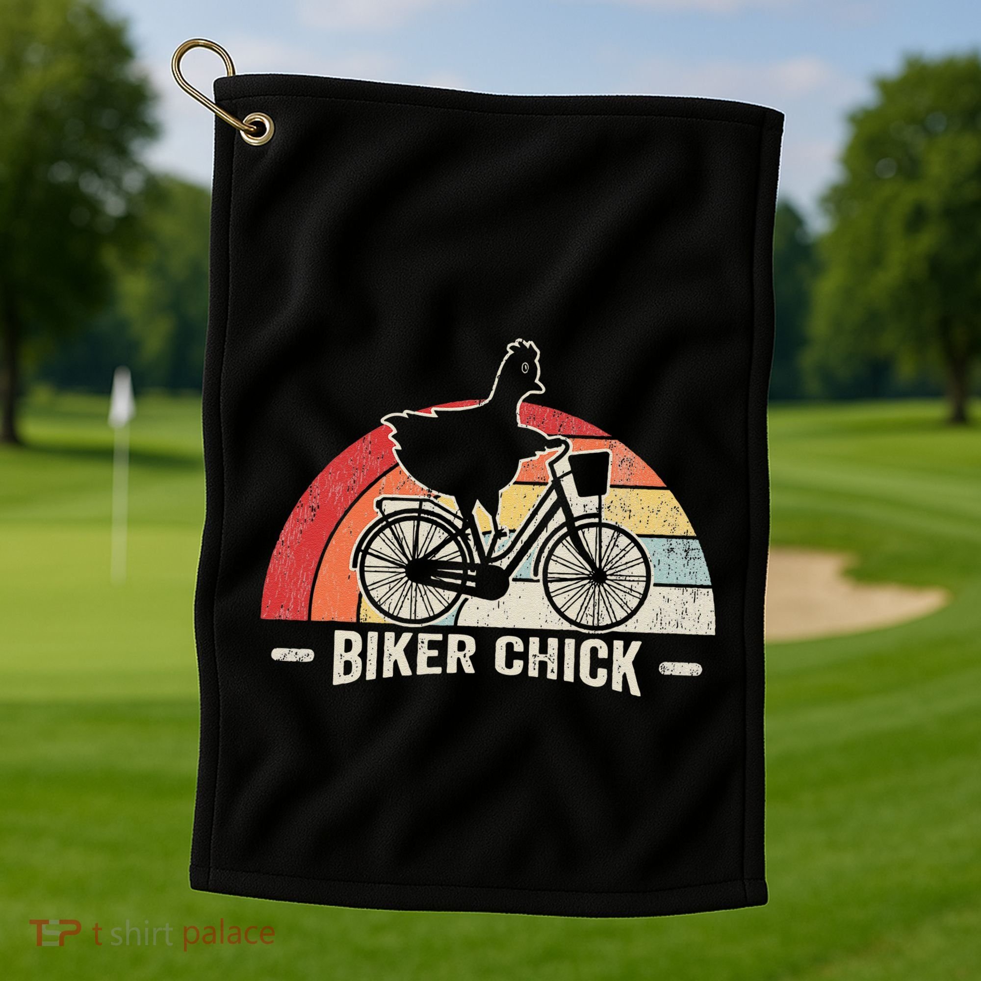 Biker Chick Funny Chicken Bicycle Art Golf Towel