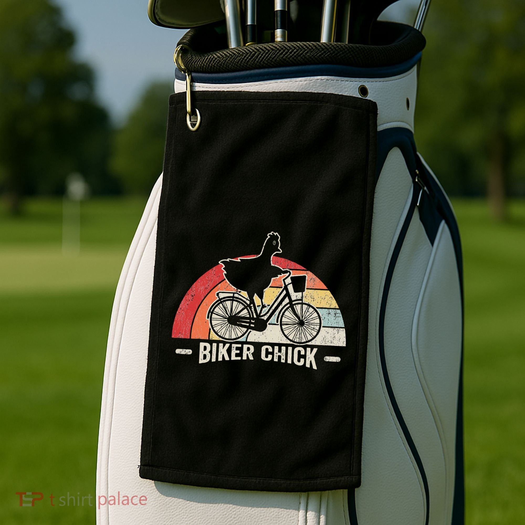 Biker Chick Funny Chicken Bicycle Art Golf Towel