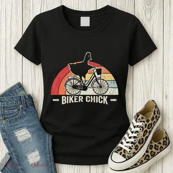 Biker Chick Funny Chicken Bicycle Art Women's T-Shirt