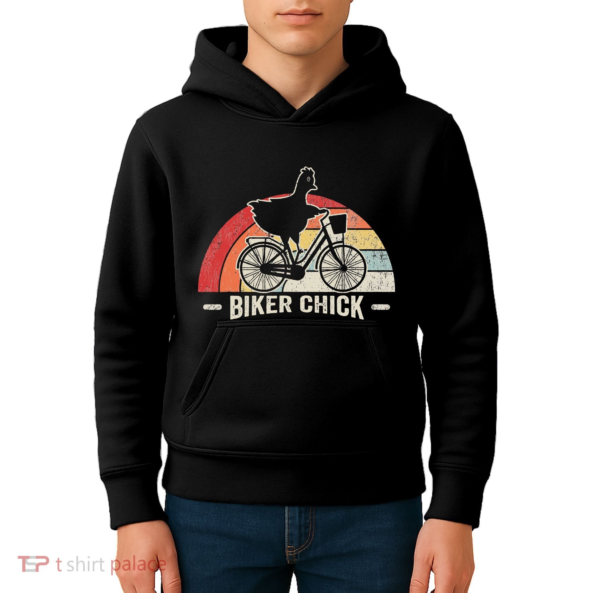 Biker Chick Funny Chicken Bicycle Art Kids Hoodie
