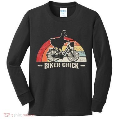 Biker Chick Funny Chicken Bicycle Art Kids Long Sleeve Shirt