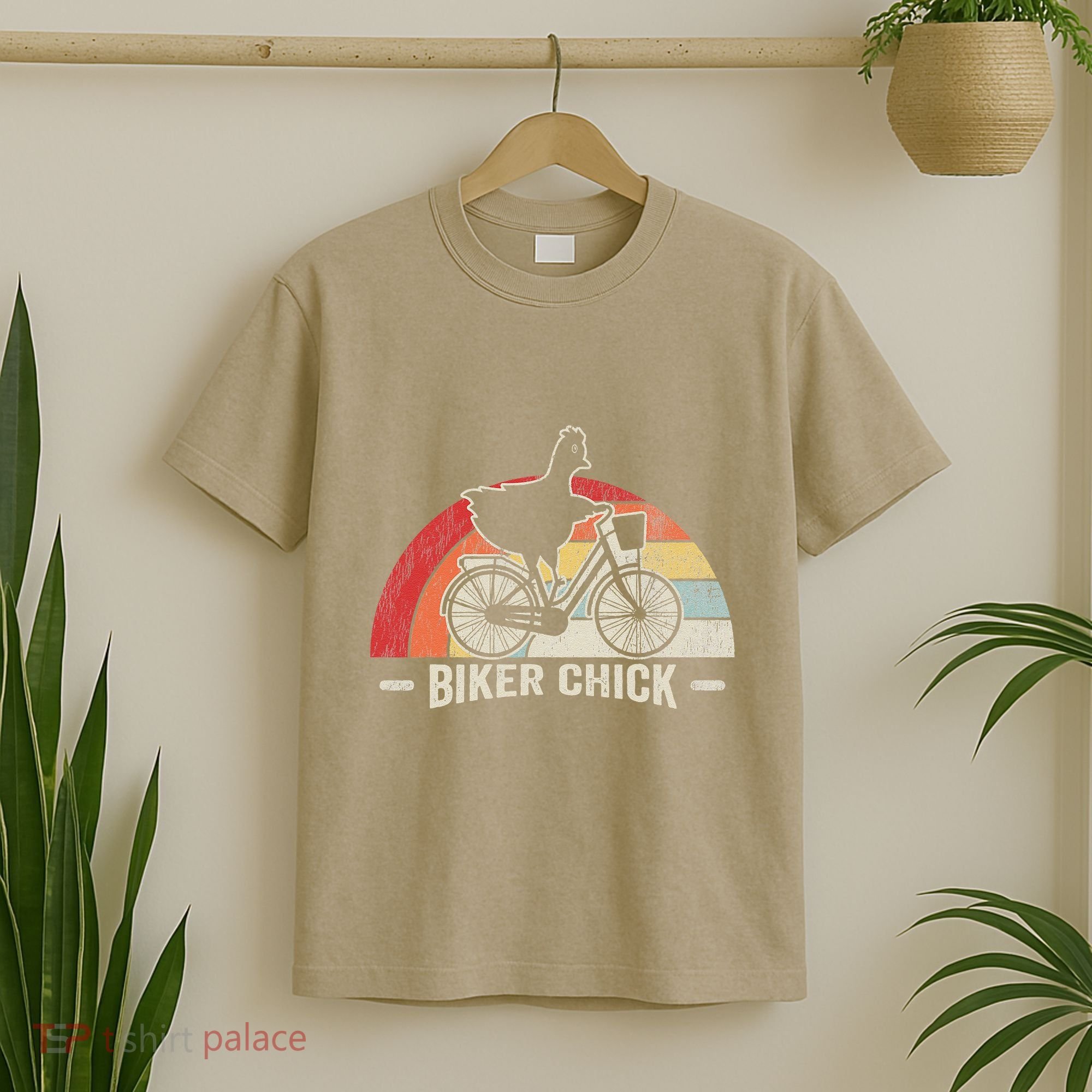 Biker Chick Funny Chicken Bicycle Art T-Shirt
