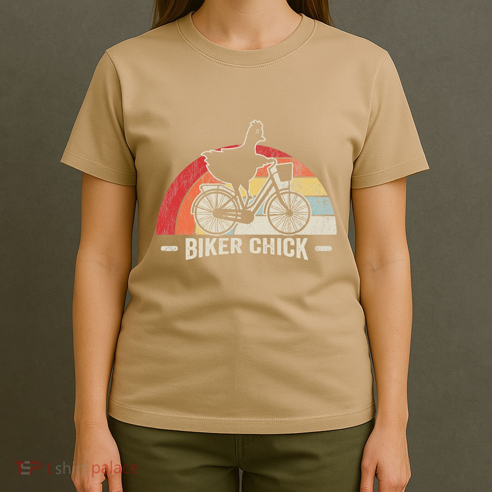 Biker Chick Funny Chicken Bicycle Art T-Shirt