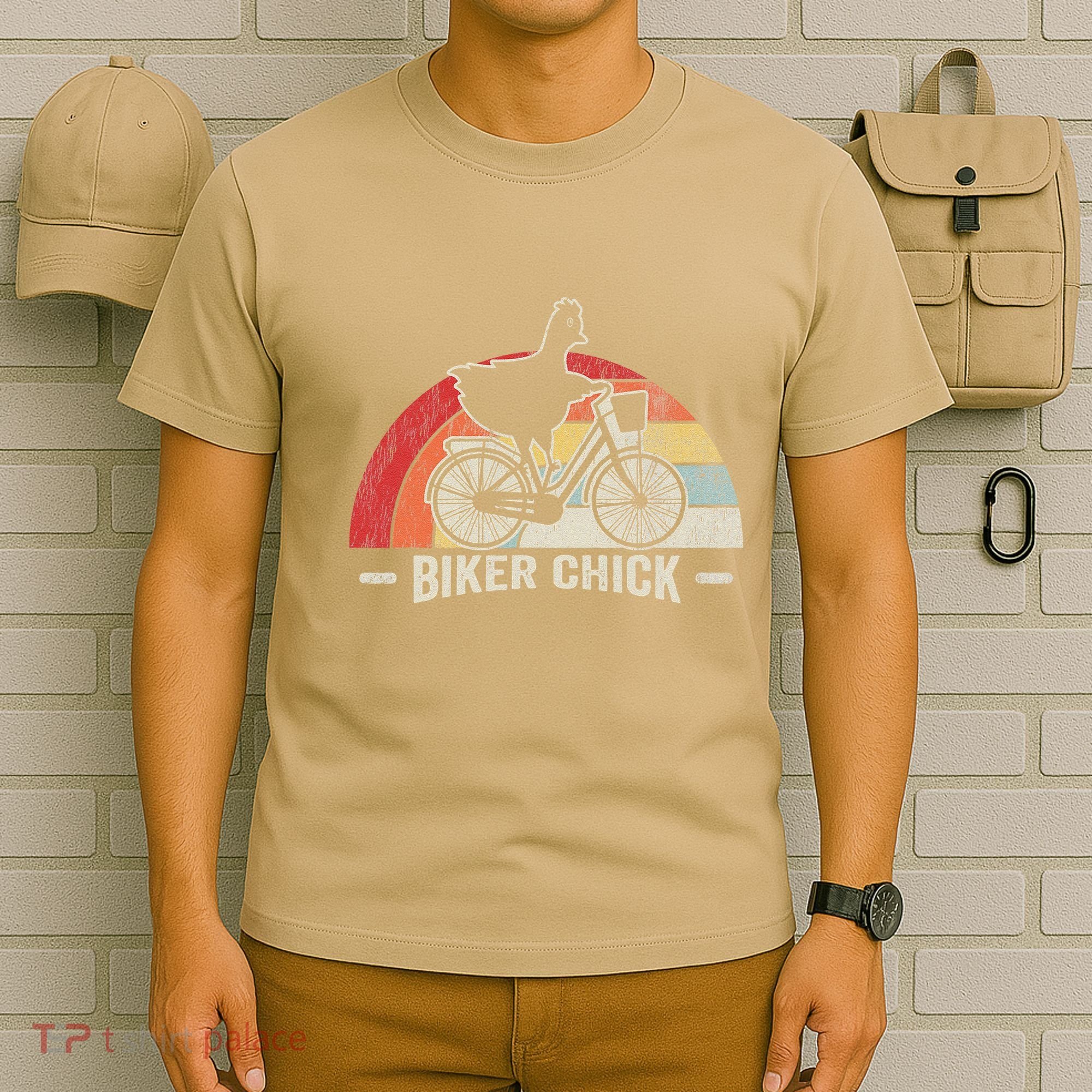 Biker Chick Funny Chicken Bicycle Art T-Shirt