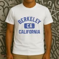 Berkeley California Gym Style Yellow W Distress Blue Print T-Shirt thumb 3