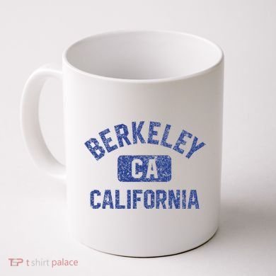 Berkeley California Gym Style Yellow W Distress Blue Print Coffee Mug