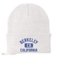 Berkeley California Gym Style Yellow W Distress Blue Print Beanie thumb 0