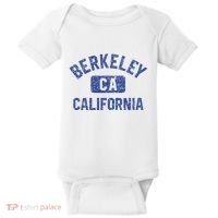 Berkeley California Gym Style Yellow W Distress Blue Print Baby Bodysuit thumb 0