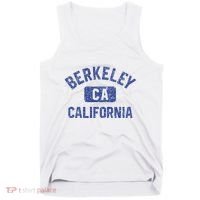 Berkeley California Gym Style Yellow W Distress Blue Print Tank Top thumb 0