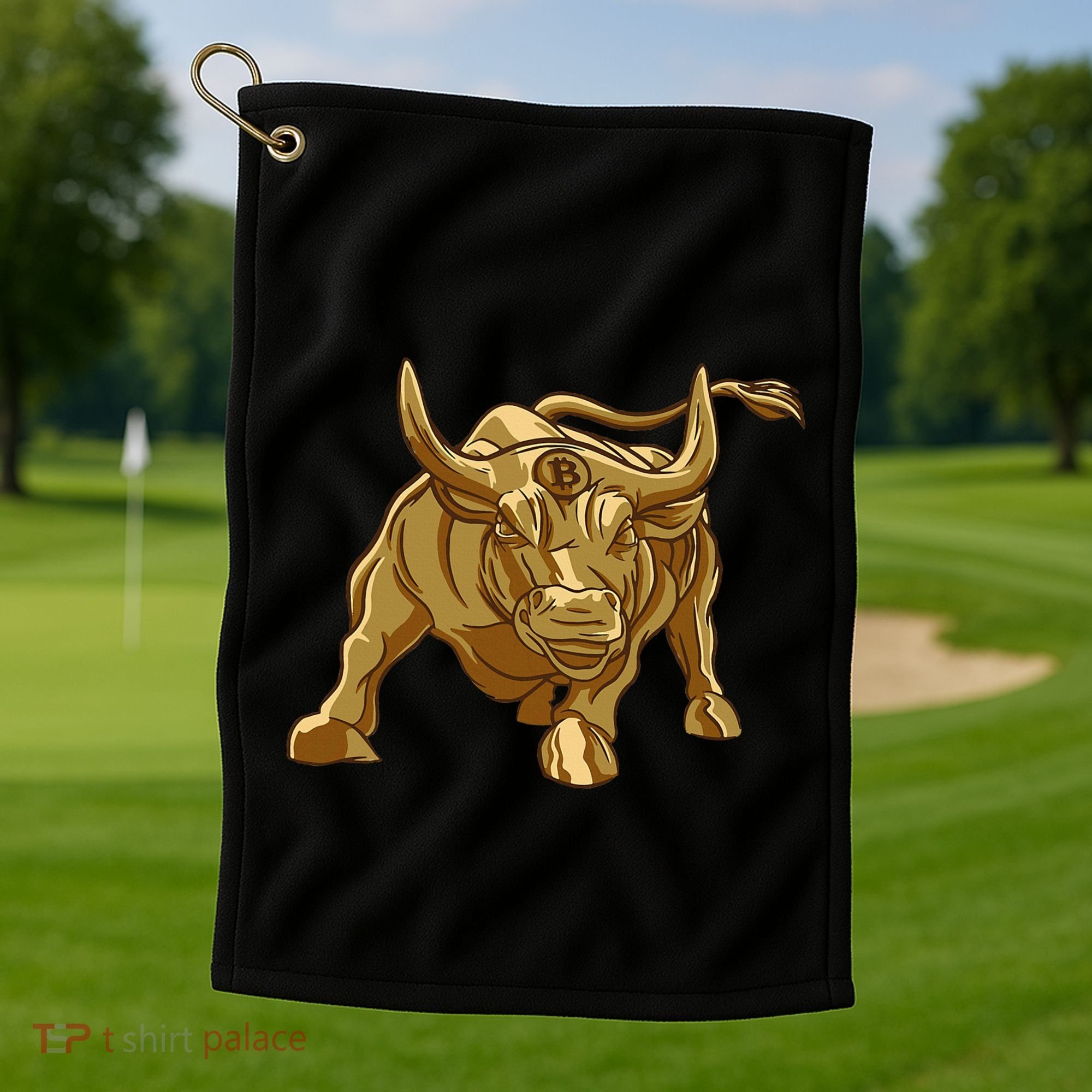 Bitcoin Crypto Golden Bull Btc Graphic Golf Towel