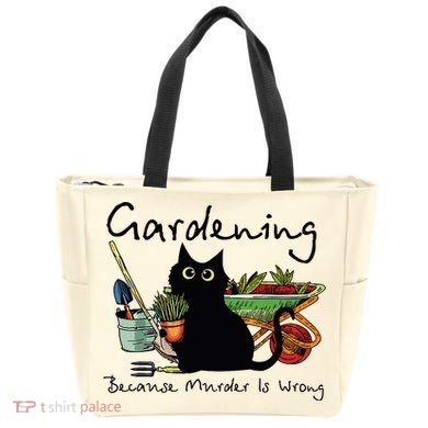 Black Cat Gardening Because Murder Is Wrong Tote Bag
