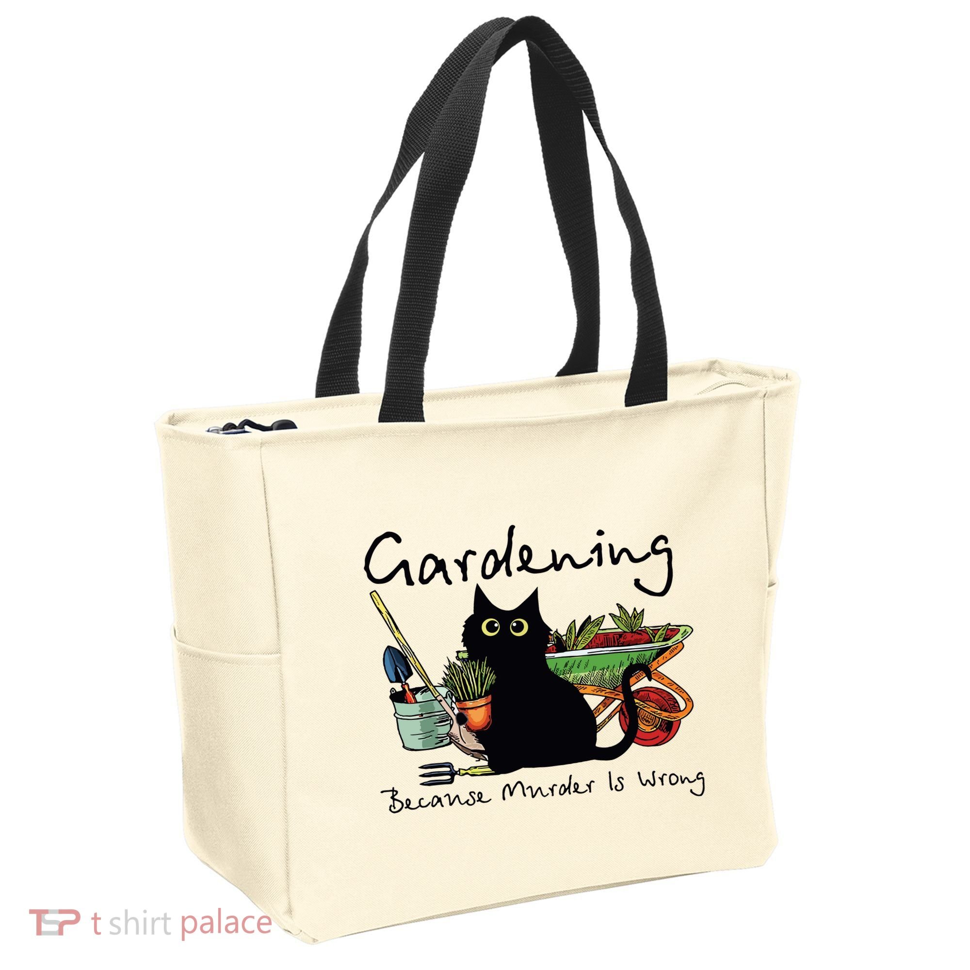 Black Cat Gardening Because Murder Is Wrong Tote Bag