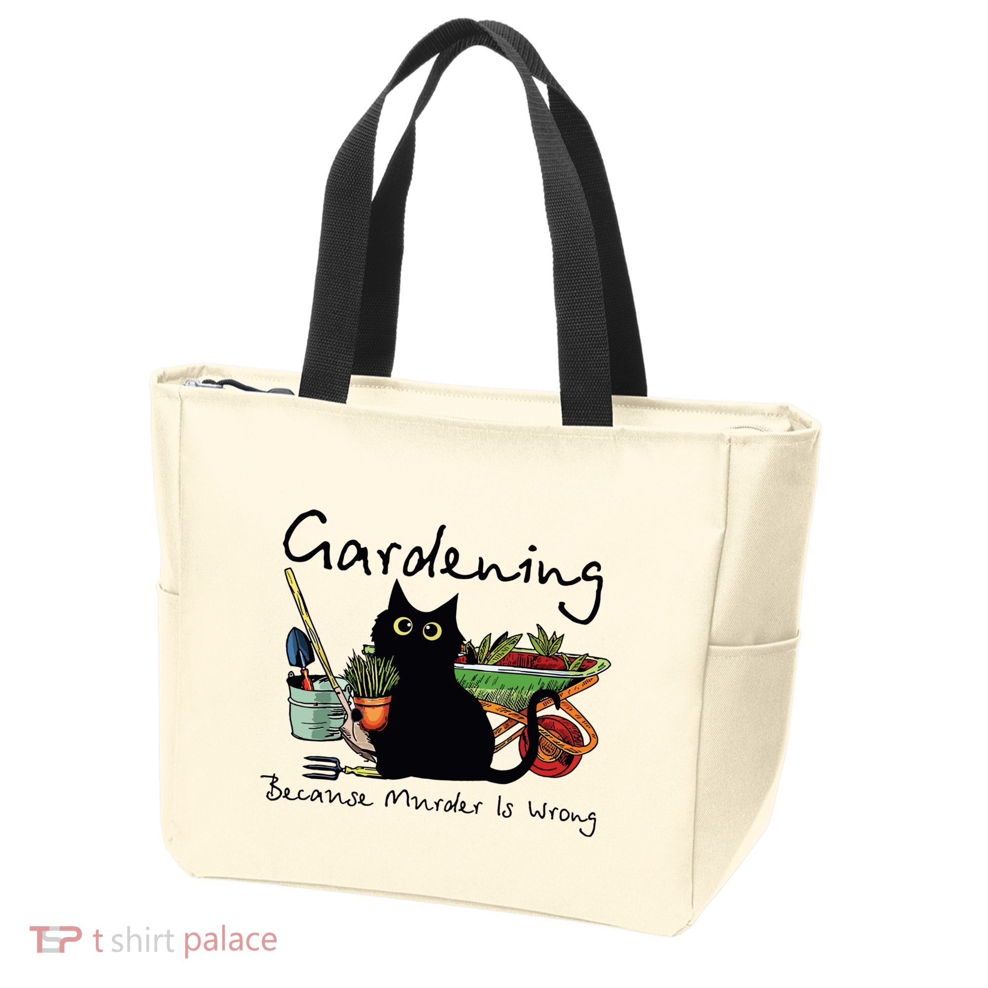 Black Cat Gardening Because Murder Is Wrong Tote Bag