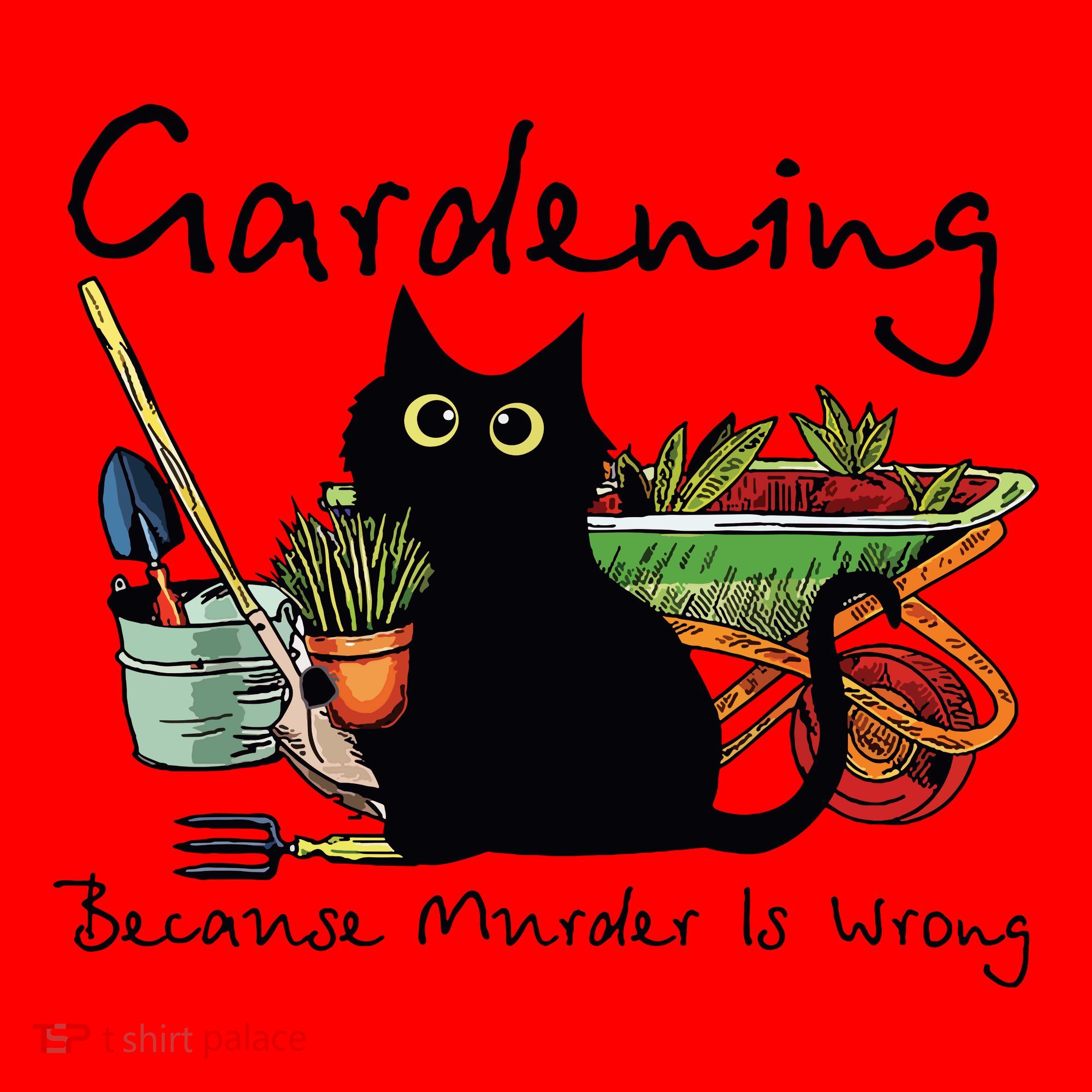Black Cat Gardening Because Murder Is Wrong Santa Hat