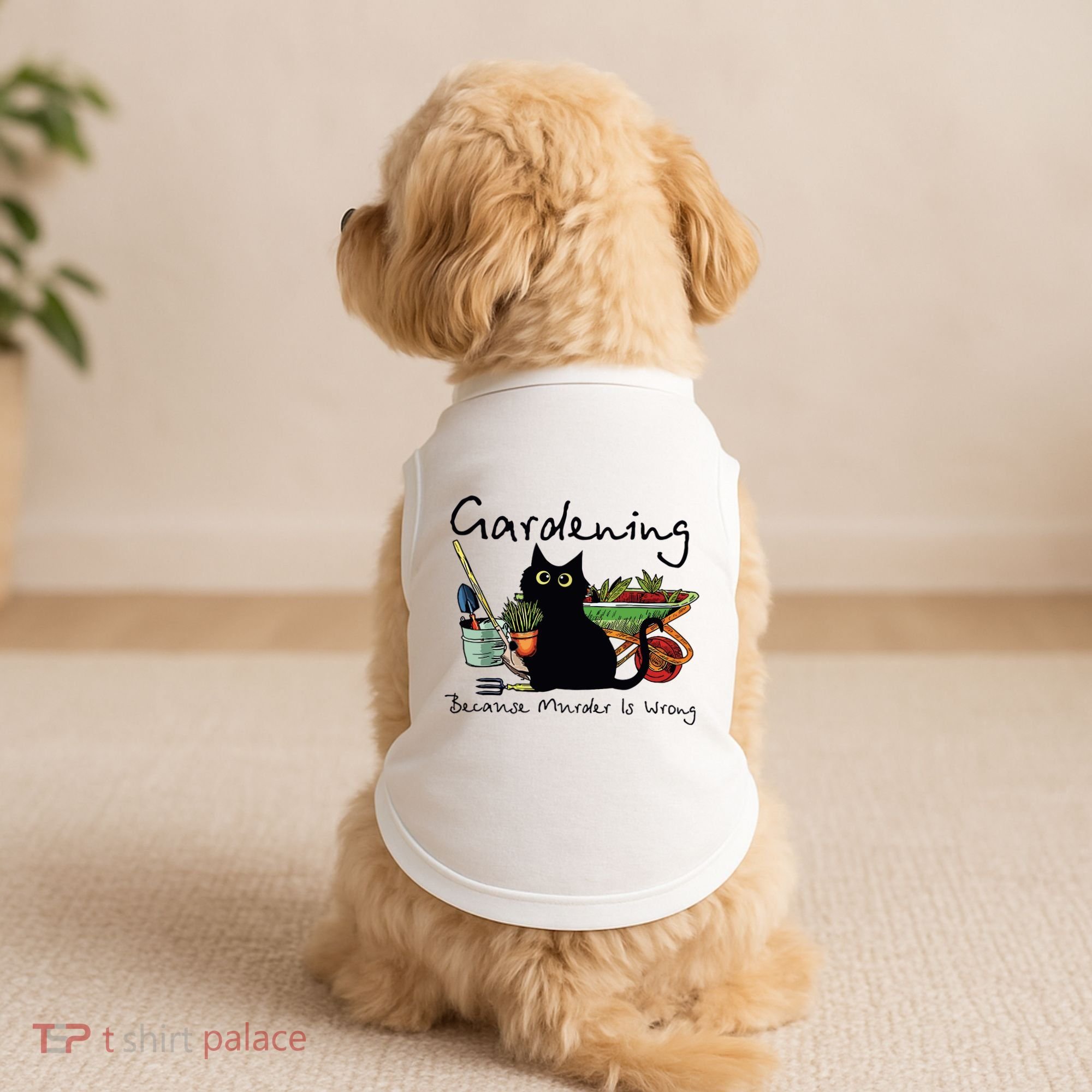 Black Cat Gardening Because Murder Is Wrong Doggie Tank
