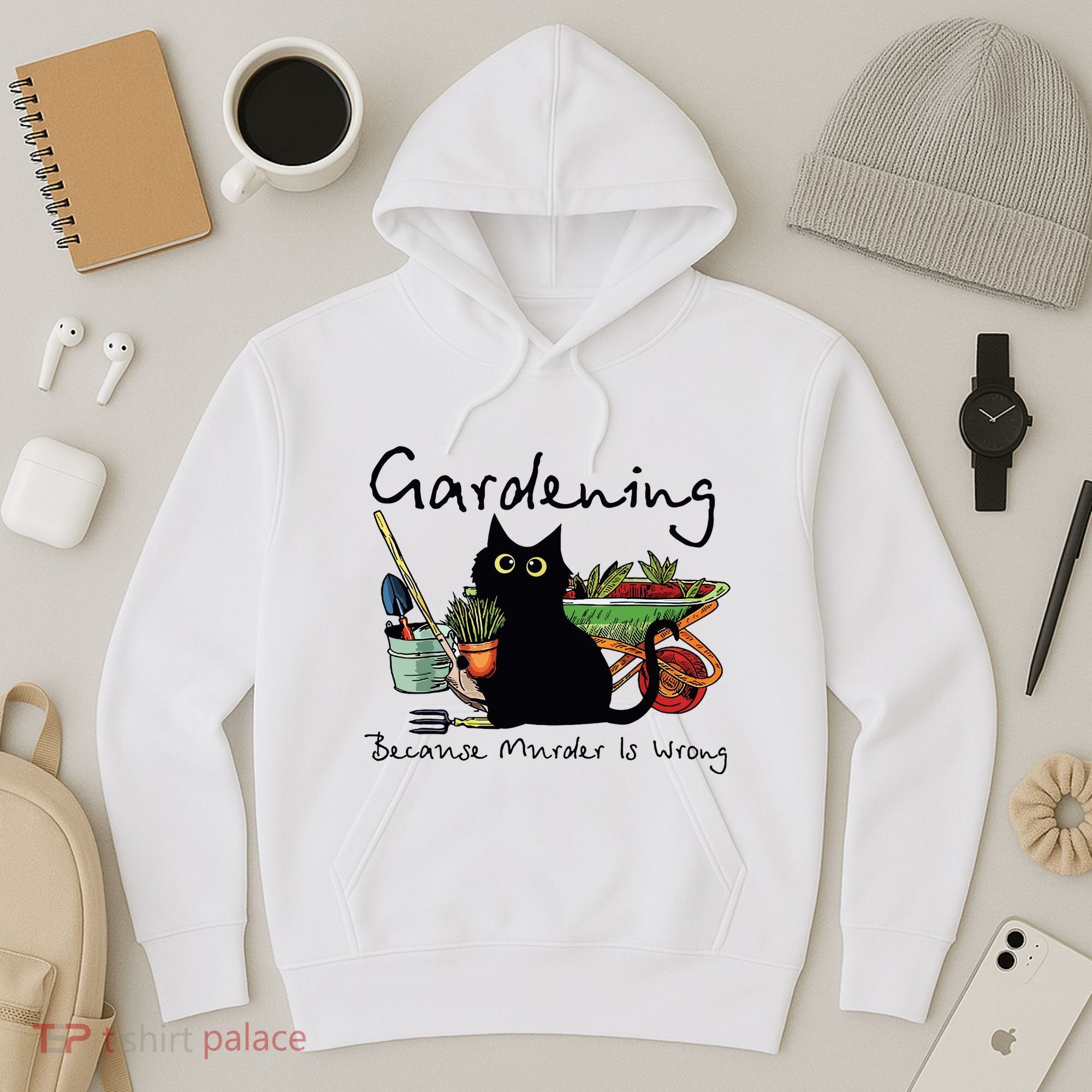 Black Cat Gardening Because Murder Is Wrong Hoodie