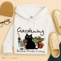 Black Cat Gardening Because Murder Is Wrong Hoodie thumb 4