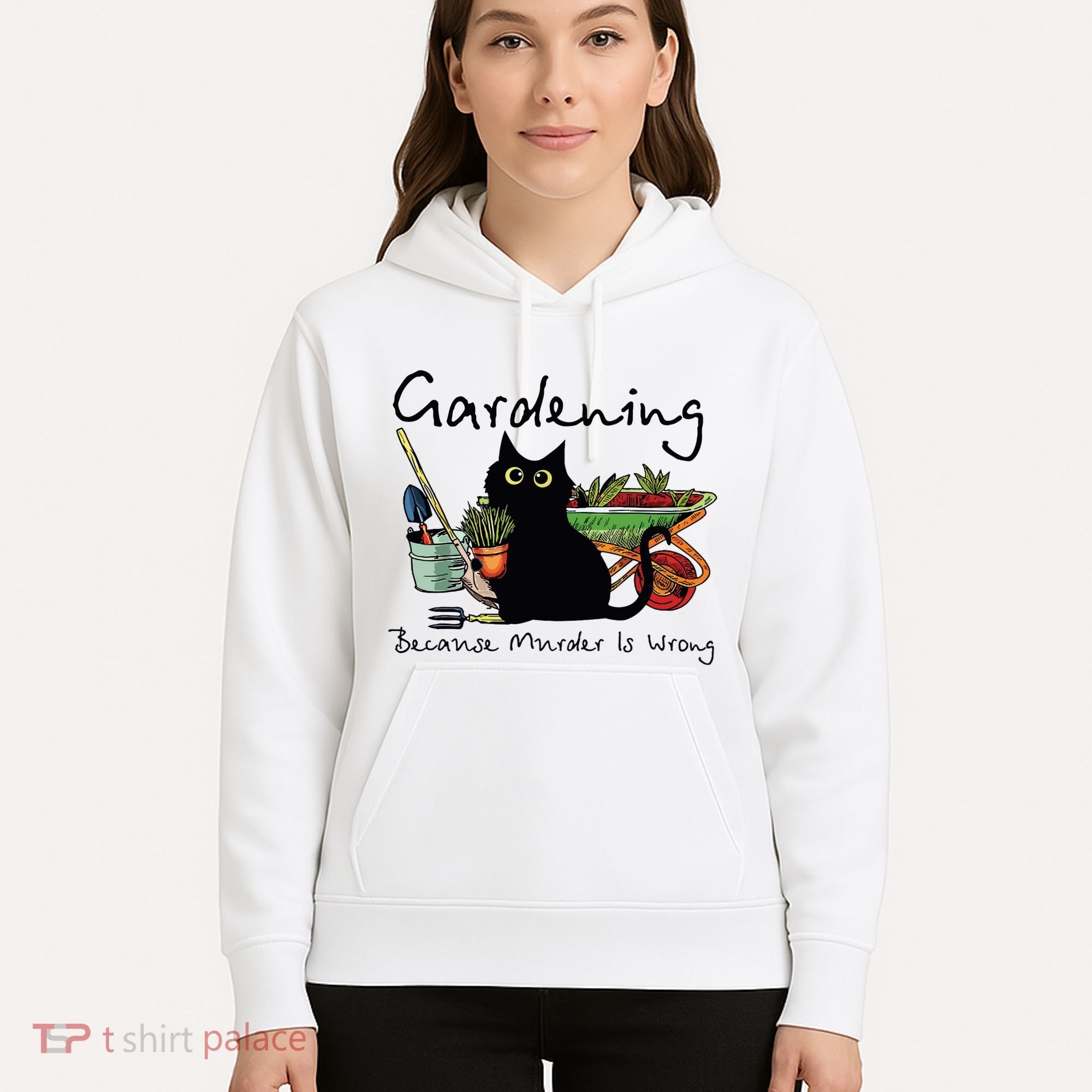 Black Cat Gardening Because Murder Is Wrong Hoodie
