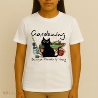 Black Cat Gardening Because Murder Is Wrong T-Shirt thumb 4