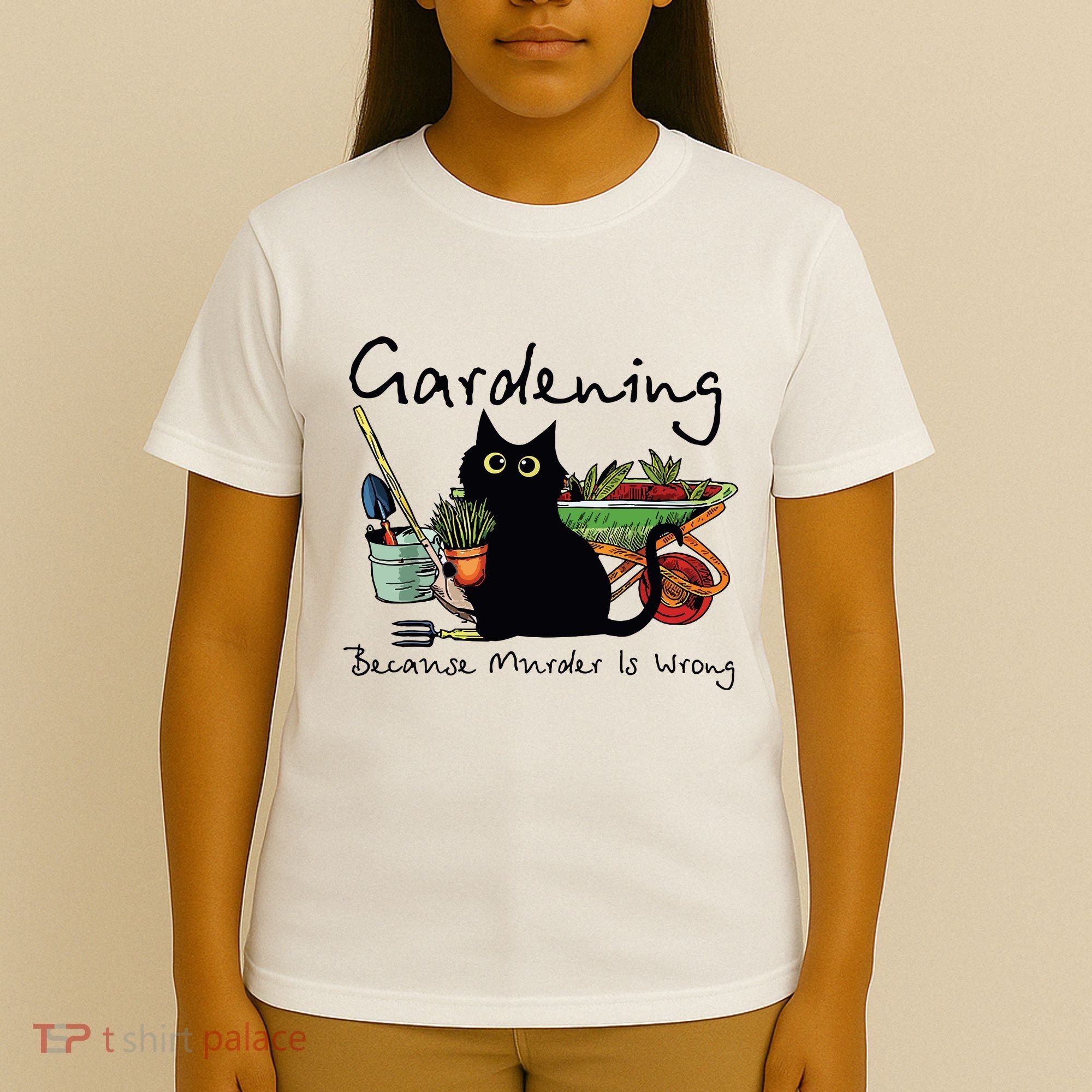 Black Cat Gardening Because Murder Is Wrong T-Shirt