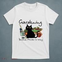 Black Cat Gardening Because Murder Is Wrong T-Shirt thumb 5