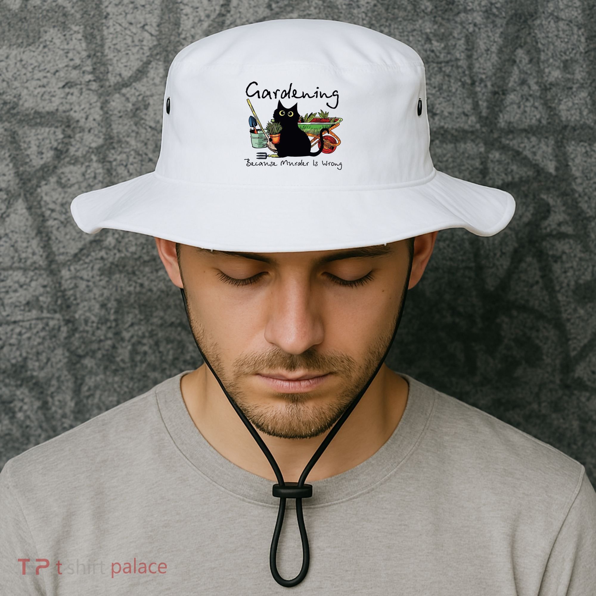 Black Cat Gardening Because Murder Is Wrong Bucket Hat