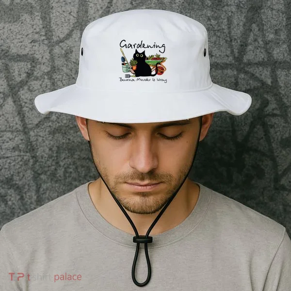 Black Cat Gardening Because Murder Is Wrong Bucket Hat