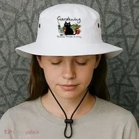 Black Cat Gardening Because Murder Is Wrong Bucket Hat thumb 3