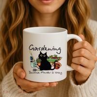 Black Cat Gardening Because Murder Is Wrong Coffee Mug thumb 3