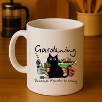 Black Cat Gardening Because Murder Is Wrong Coffee Mug thumb 4