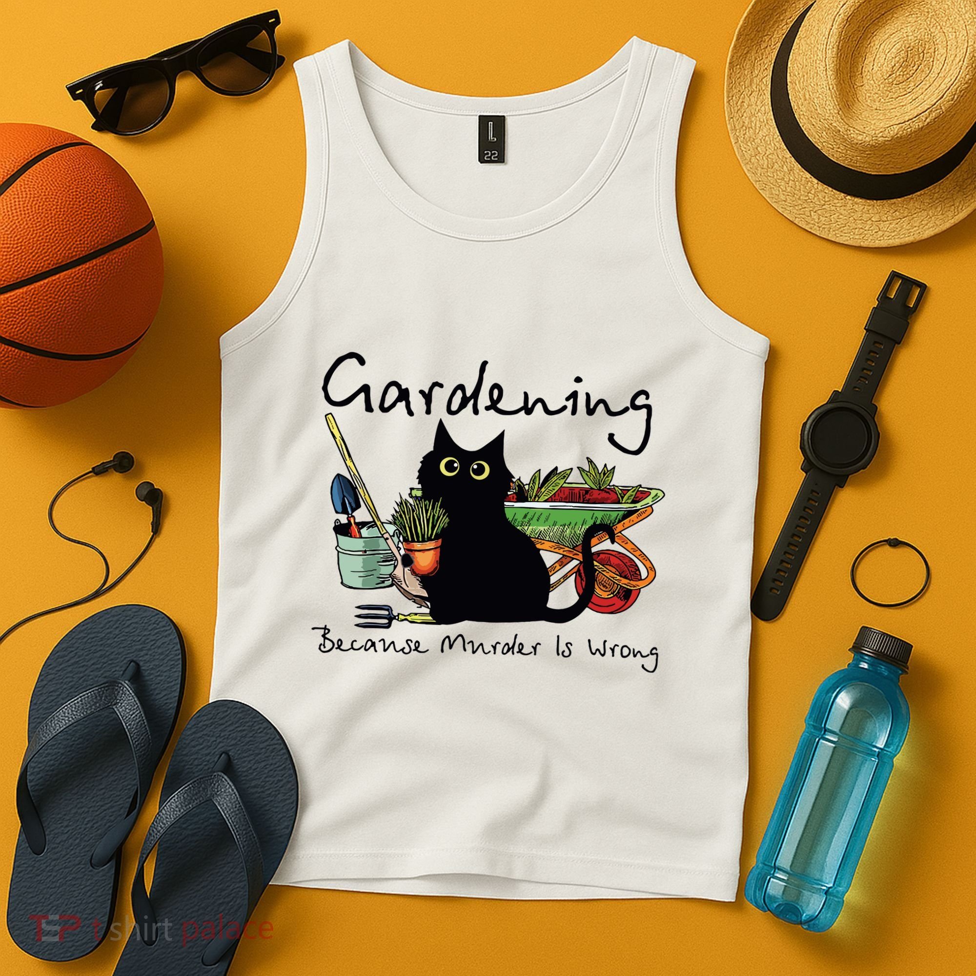 Black Cat Gardening Because Murder Is Wrong Tank Top