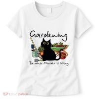 Black Cat Gardening Because Murder Is Wrong Women's T-Shirt thumb 0