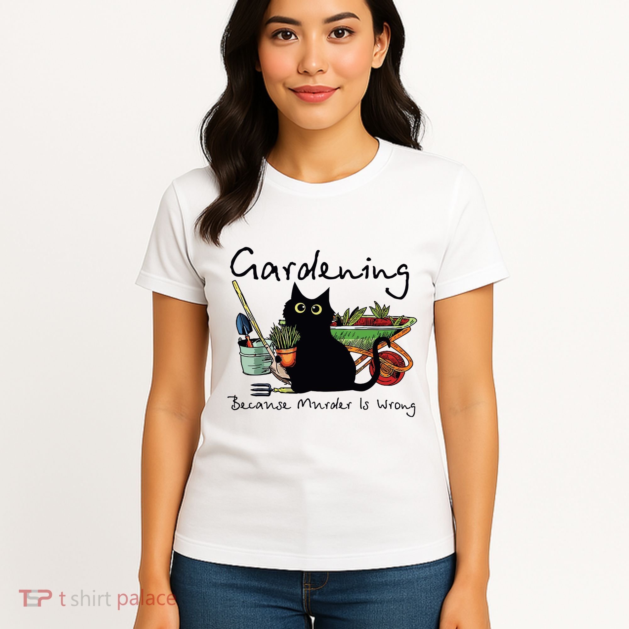 Black Cat Gardening Because Murder Is Wrong Women's T-Shirt