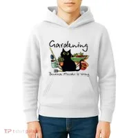 Black Cat Gardening Because Murder Is Wrong Kids Hoodie thumb 4