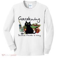 Black Cat Gardening Because Murder Is Wrong Kids Long Sleeve Shirt thumb 0