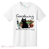 Black Cat Gardening Because Murder Is Wrong Kids T-Shirt thumb 0