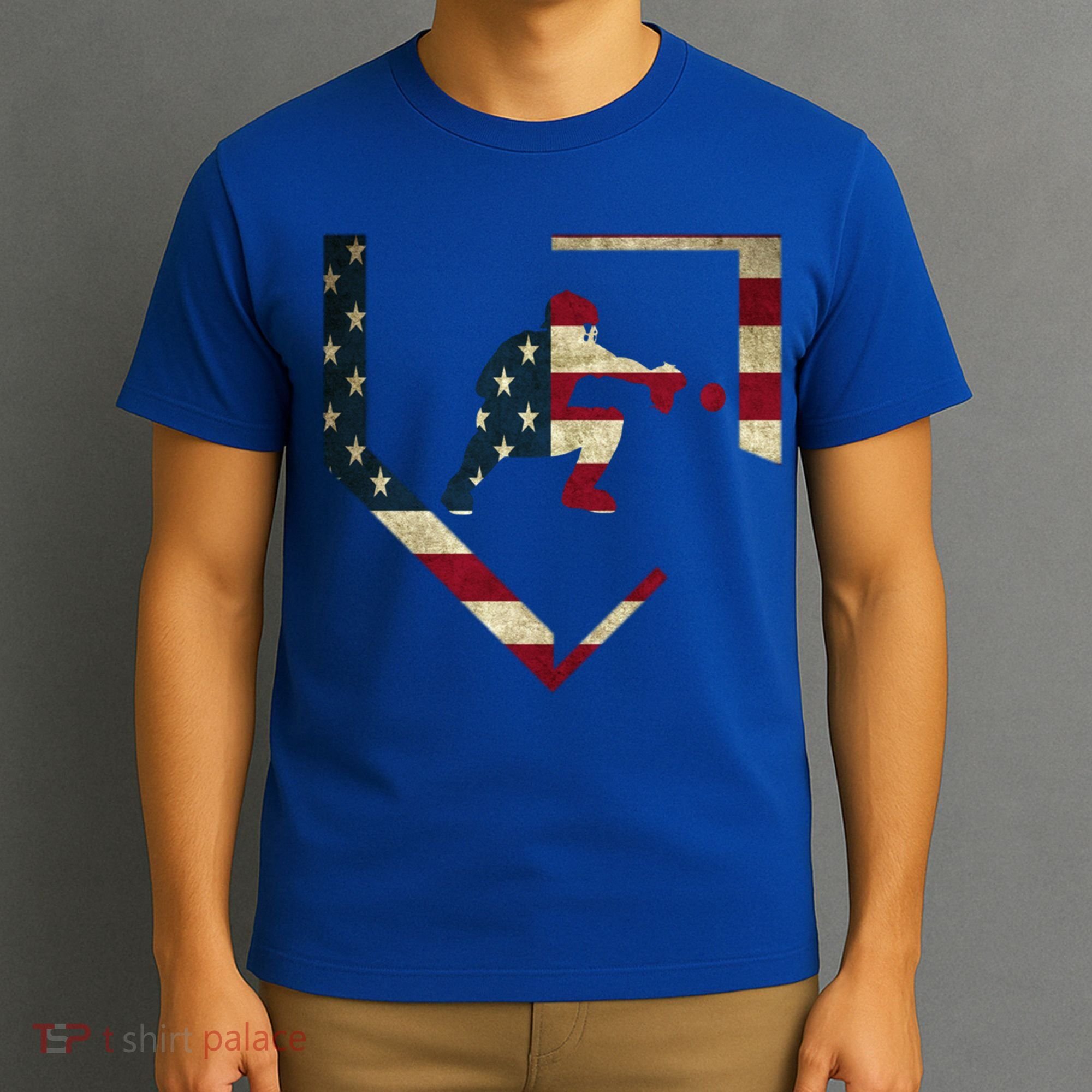 Baseball Catcher Gear Cute Gift American Flag Baseballin Gift T-Shirt