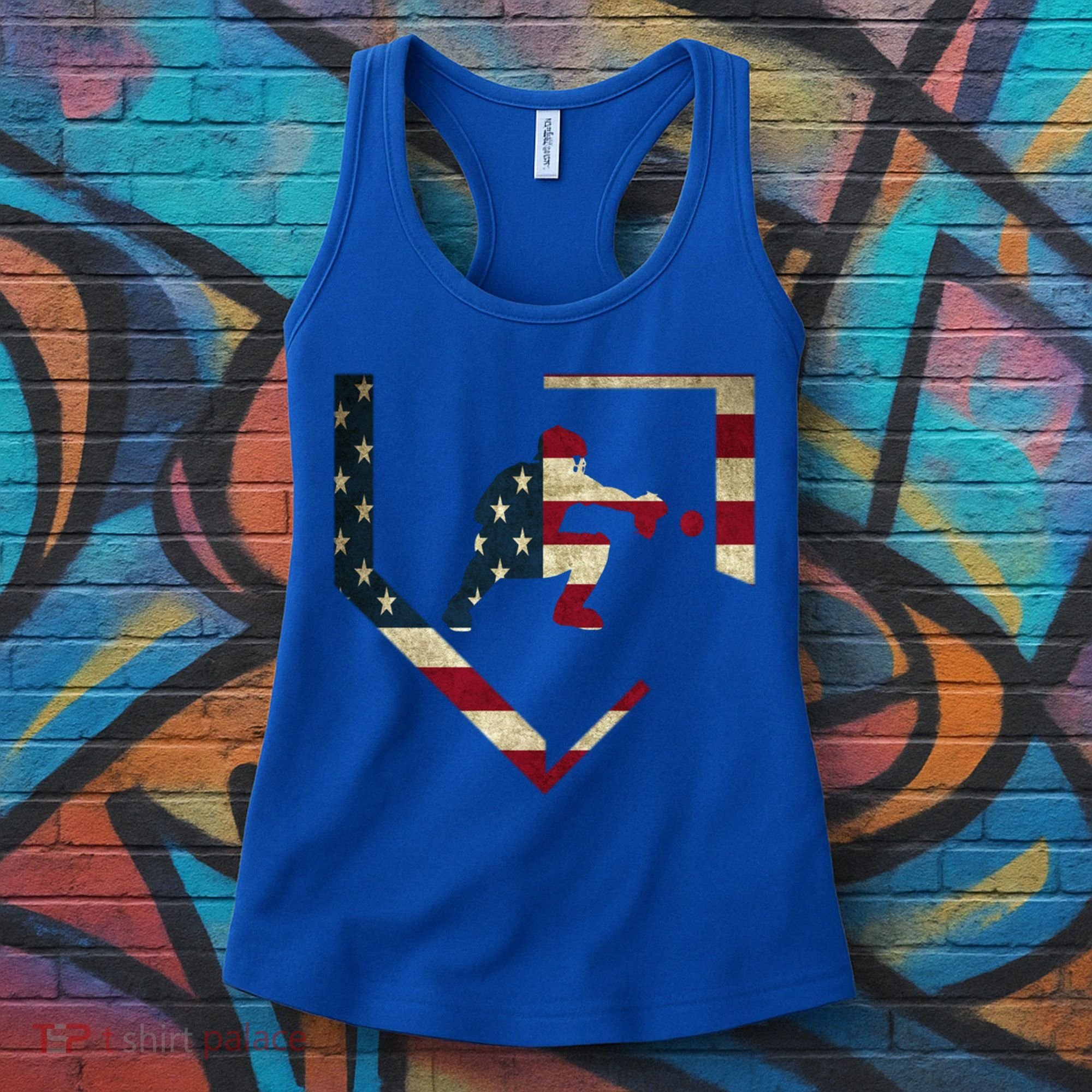 Baseball Catcher Gear Cute Gift American Flag Baseballin Gift Women's Tank Top