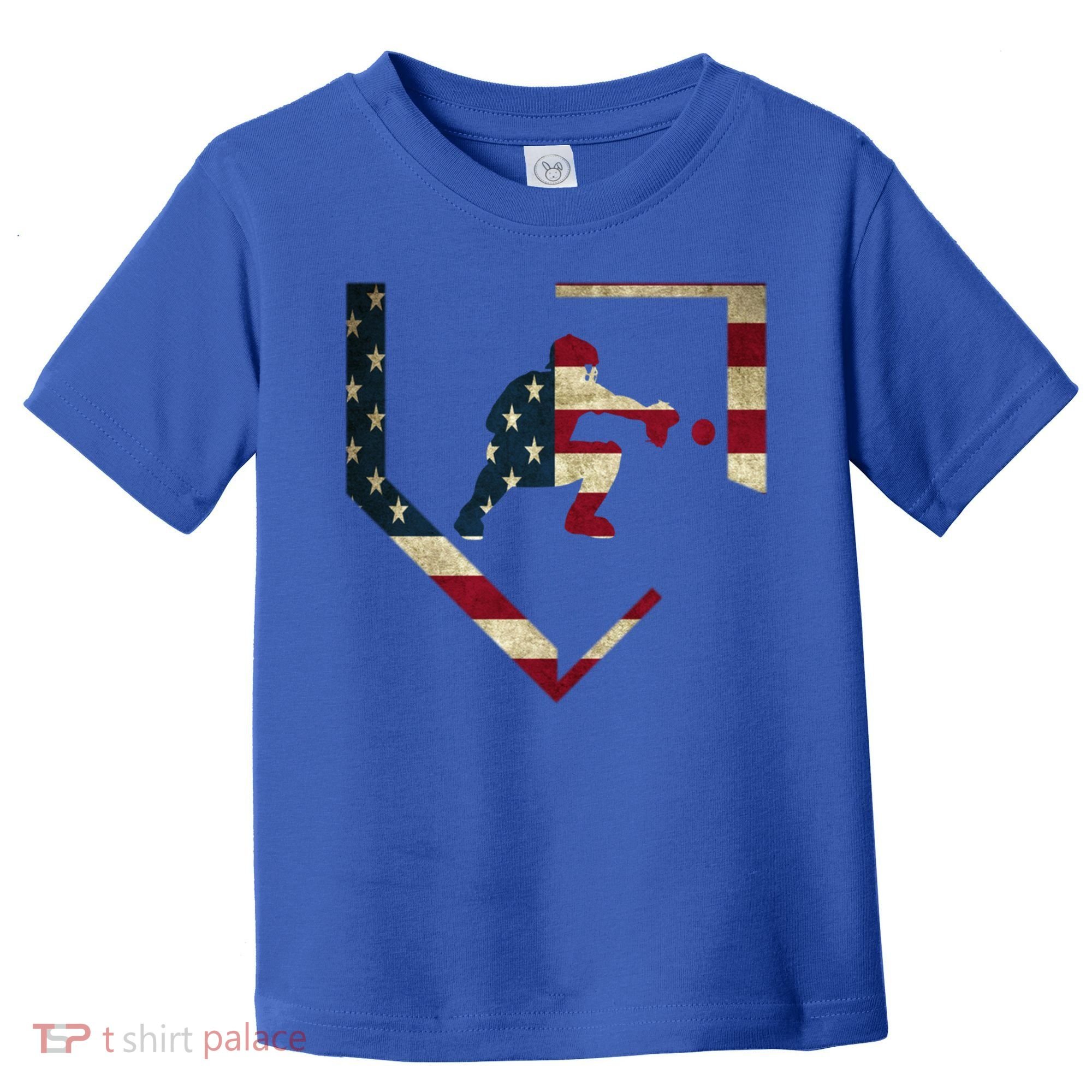 Baseball Catcher Gear Cute Gift American Flag Baseballin Gift Toddler T-Shirt