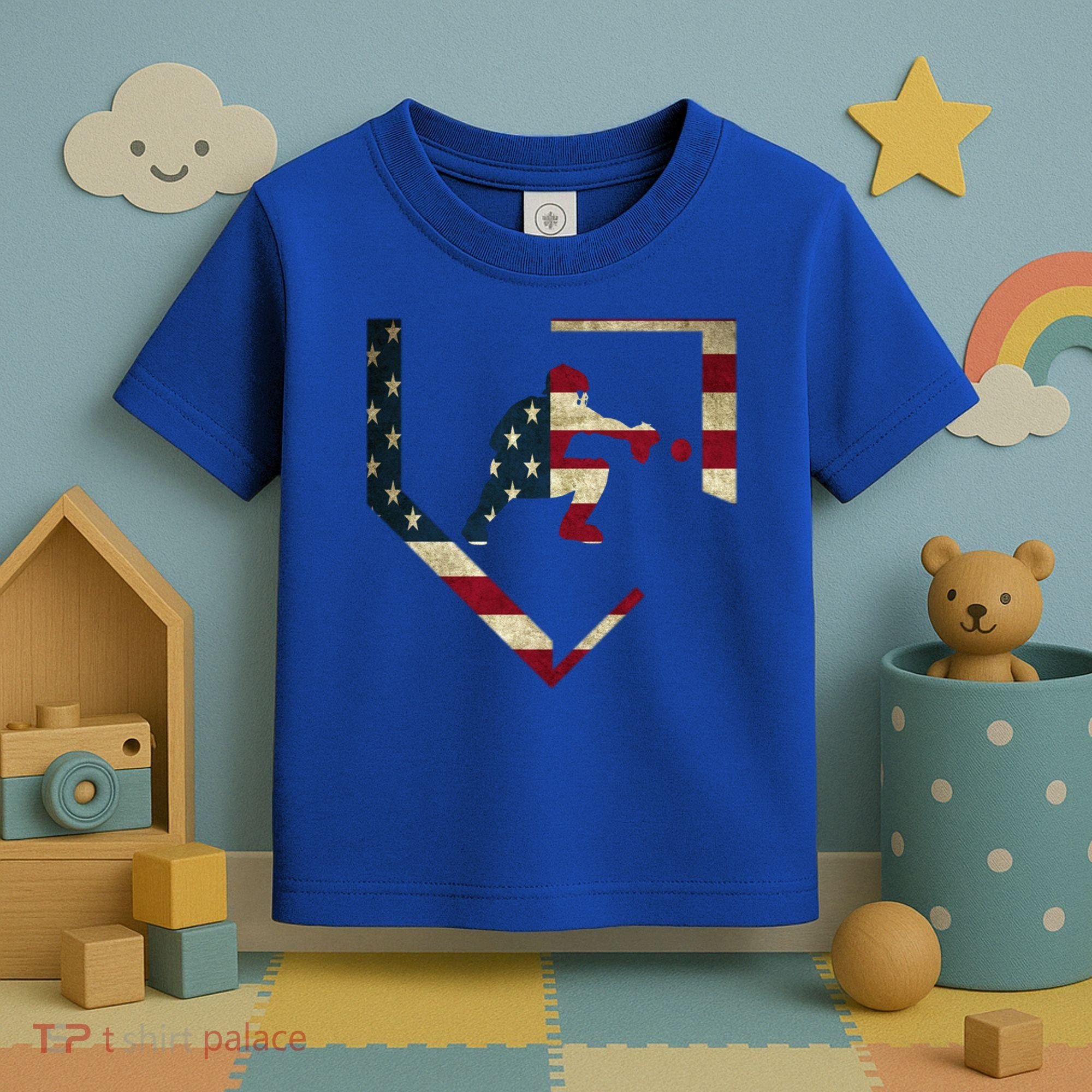 Baseball Catcher Gear Cute Gift American Flag Baseballin Gift Toddler T-Shirt