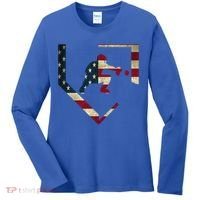 Baseball Catcher Gear Cute Gift American Flag Baseballin Gift Women's Long Sleeve Shirt thumb 0